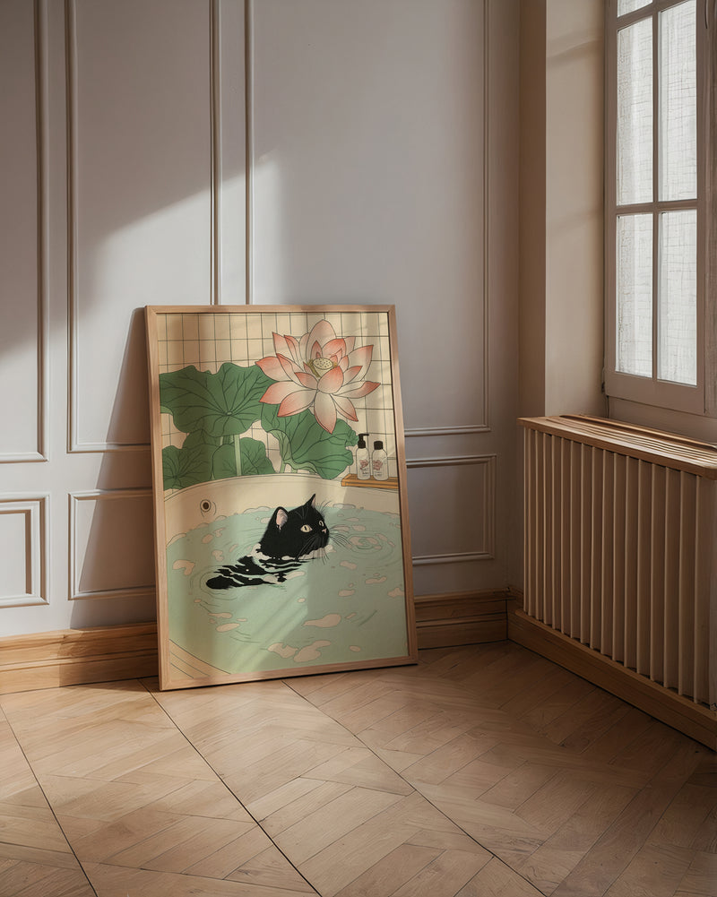 Black Cat In Lotus Bath Poster