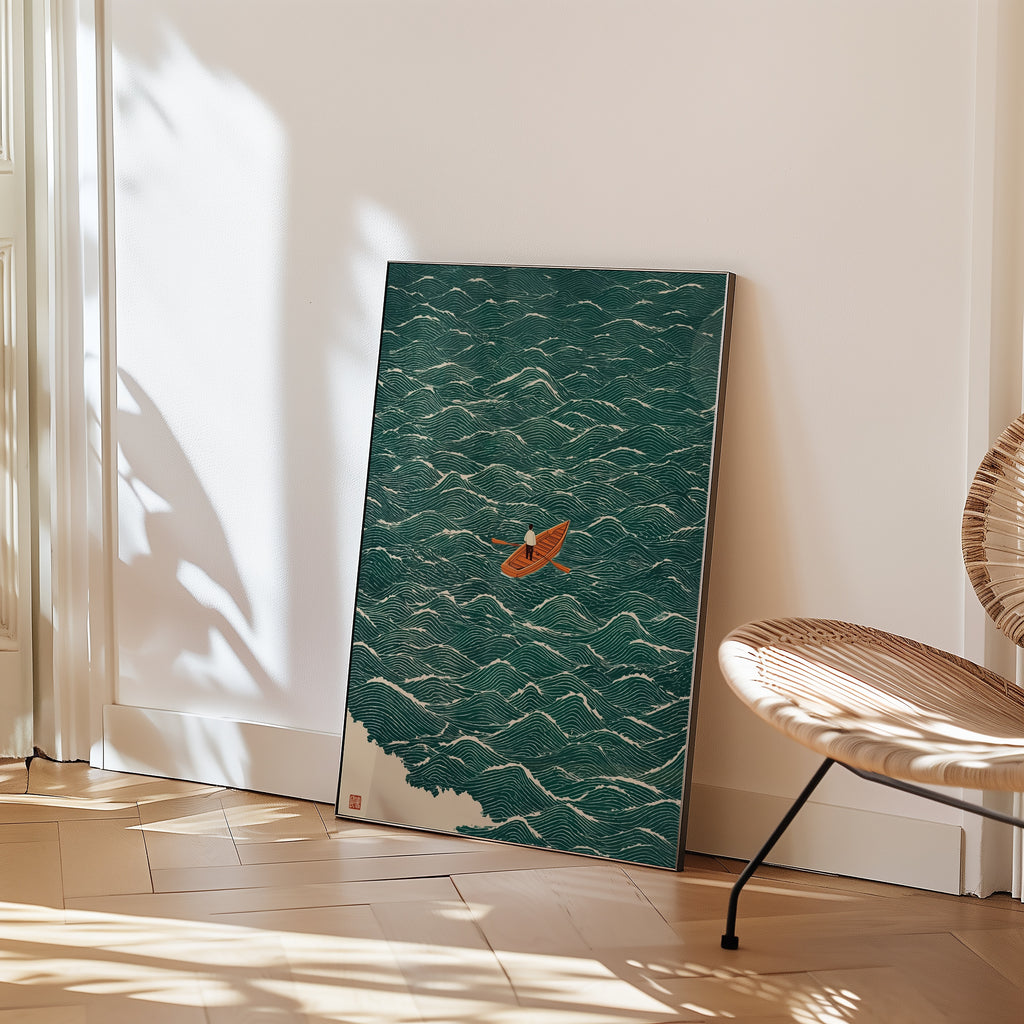 Japandi Boat Poster – poster väggdekoration inredning – Affischer hos Bozetto