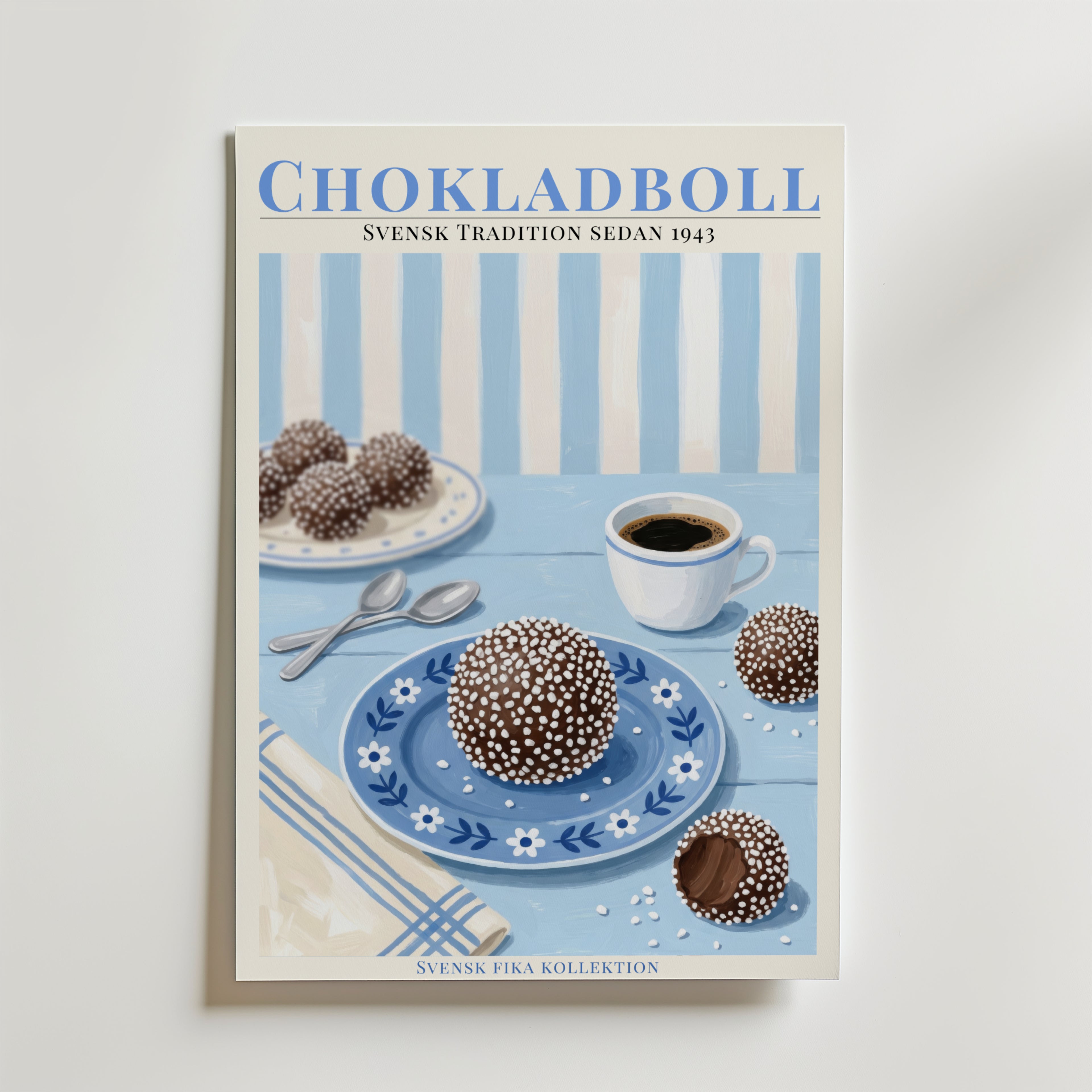 Chokladboll Poster – En nostalgisk och varm poster som hyllar en av Sveriges mest älskade fikaklassiker.