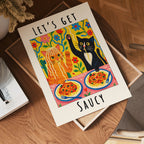Lets Get Saucy Cat Dinner Poster
