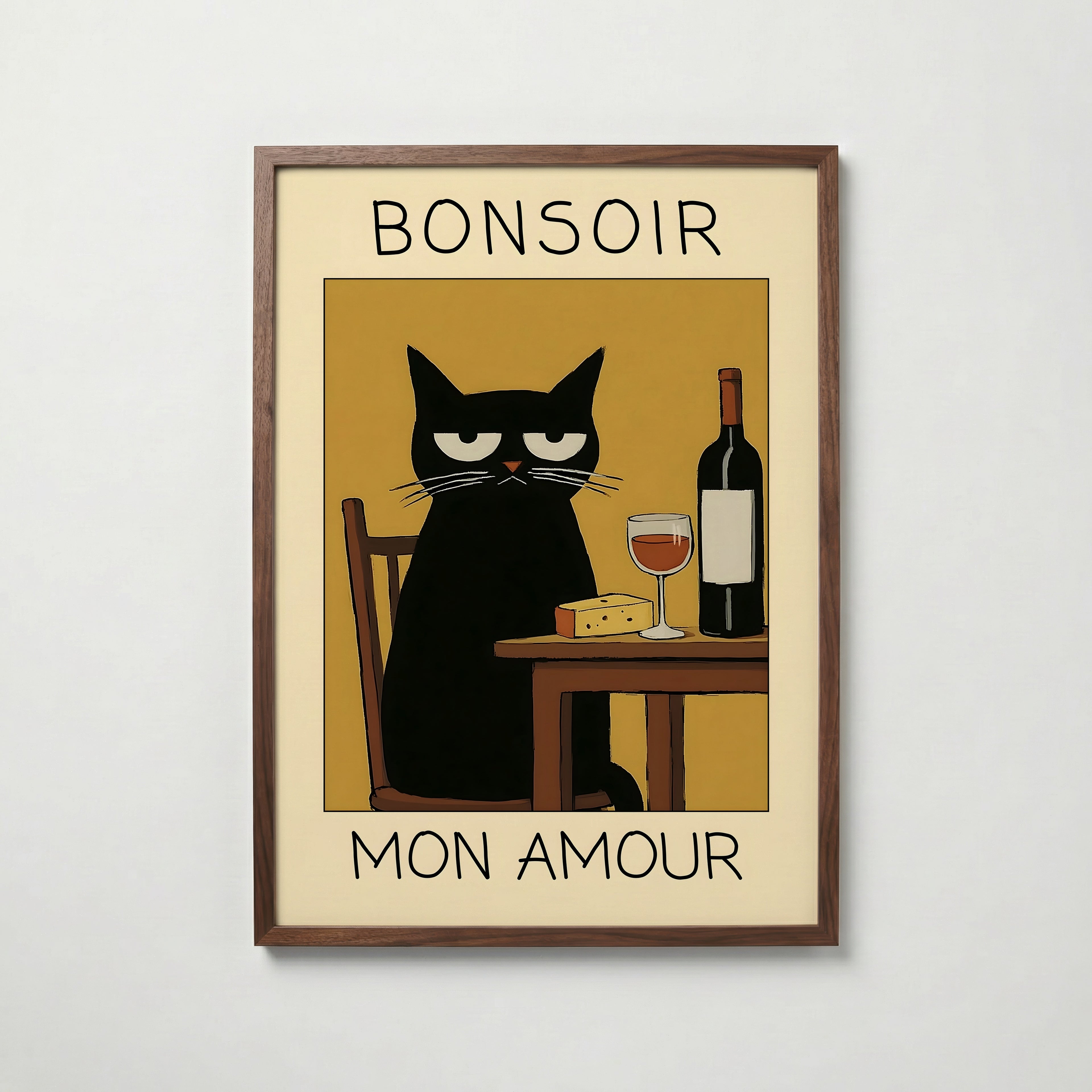 Midnight Wine Cat Poster – köp affisch till hemmet – Bozetto väggdekoration
