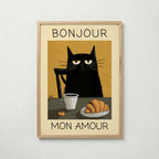 Parisian Cat Breakfast Poster poster – väggdekoration för hemmet – köp hos Bozetto