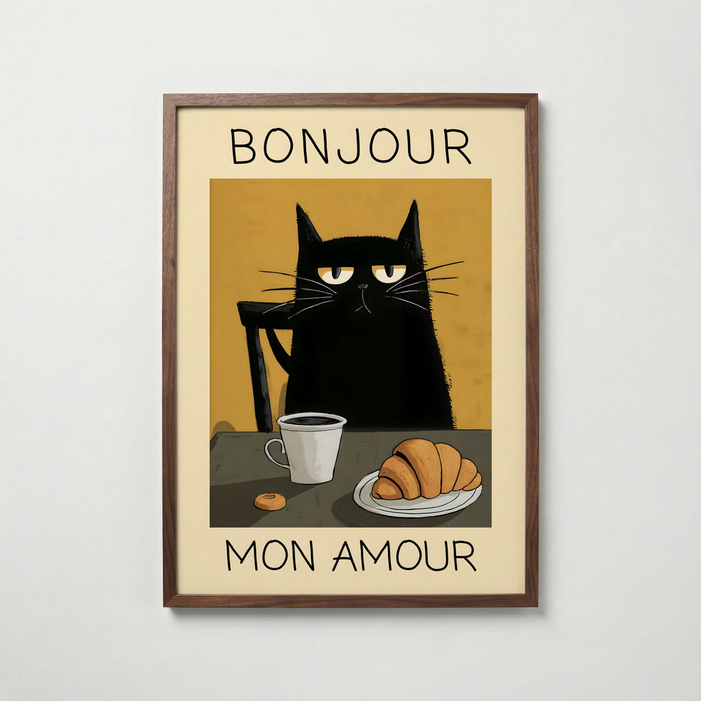 Parisian Cat Breakfast Poster affisch – stilren väggdekoration – Bozetto posters