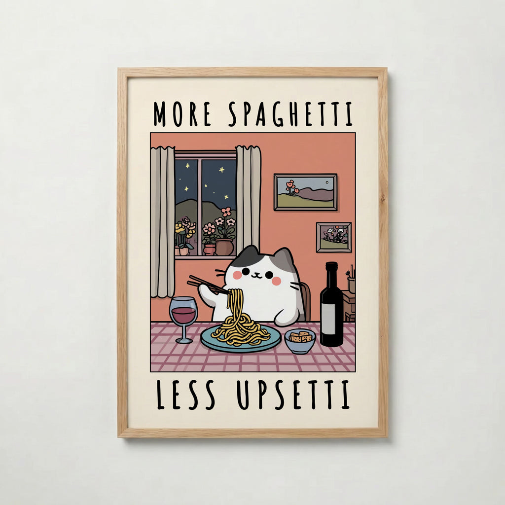 Spaghetti Comfort Cat Poster affisch – köp poster online – Bozetto väggdekoration