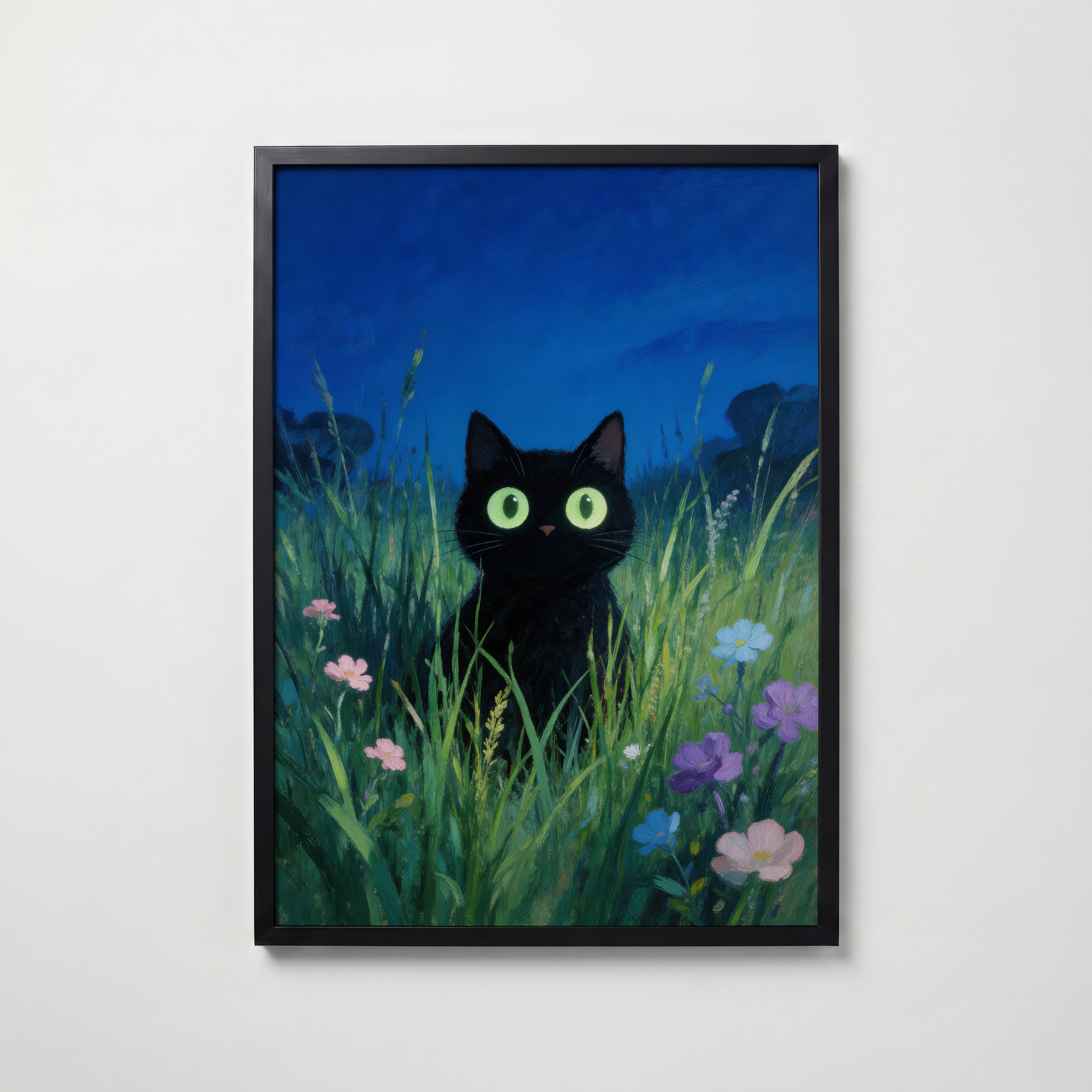 Verdant Night Cat Poster poster – väggdekoration för hemmet – köp hos Bozetto
