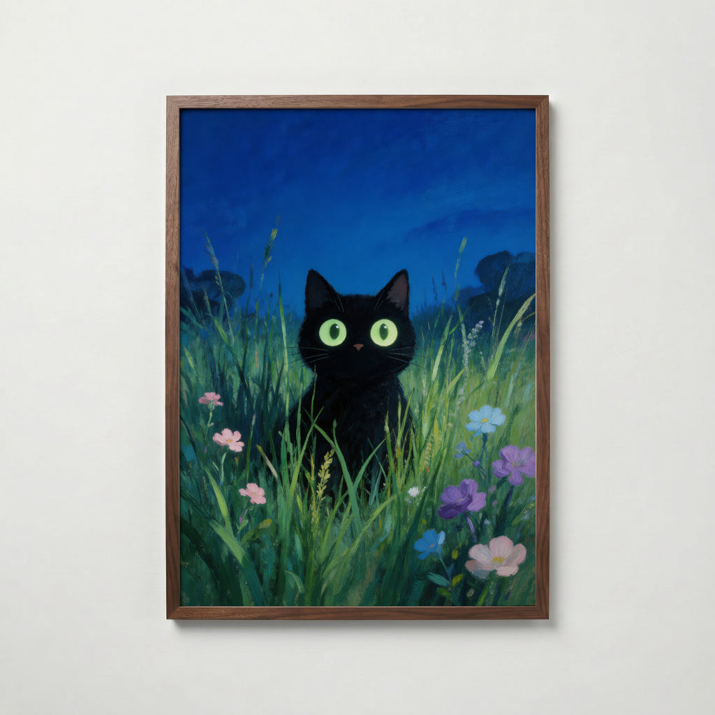 Verdant Night Cat Poster – köp affisch till hemmet – Bozetto väggdekoration