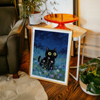 Blue Hour Cat Poster med passepartout i rum – Bozetto