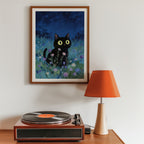 Blue Hour Cat Poster med passepartout, inrett rum – Bozetto