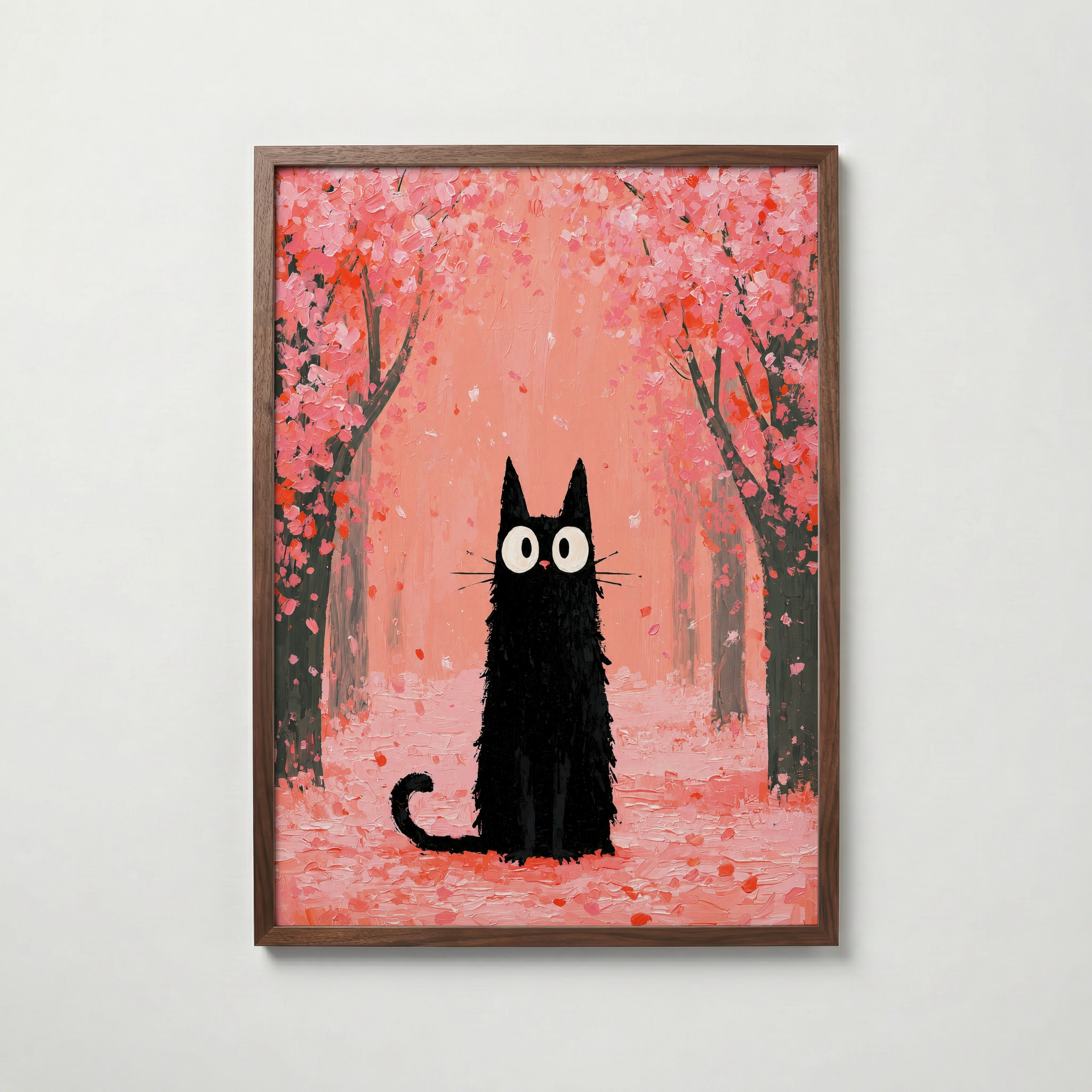 Cat in Cherry Blossom Poster i valnotsram fran Bozetto