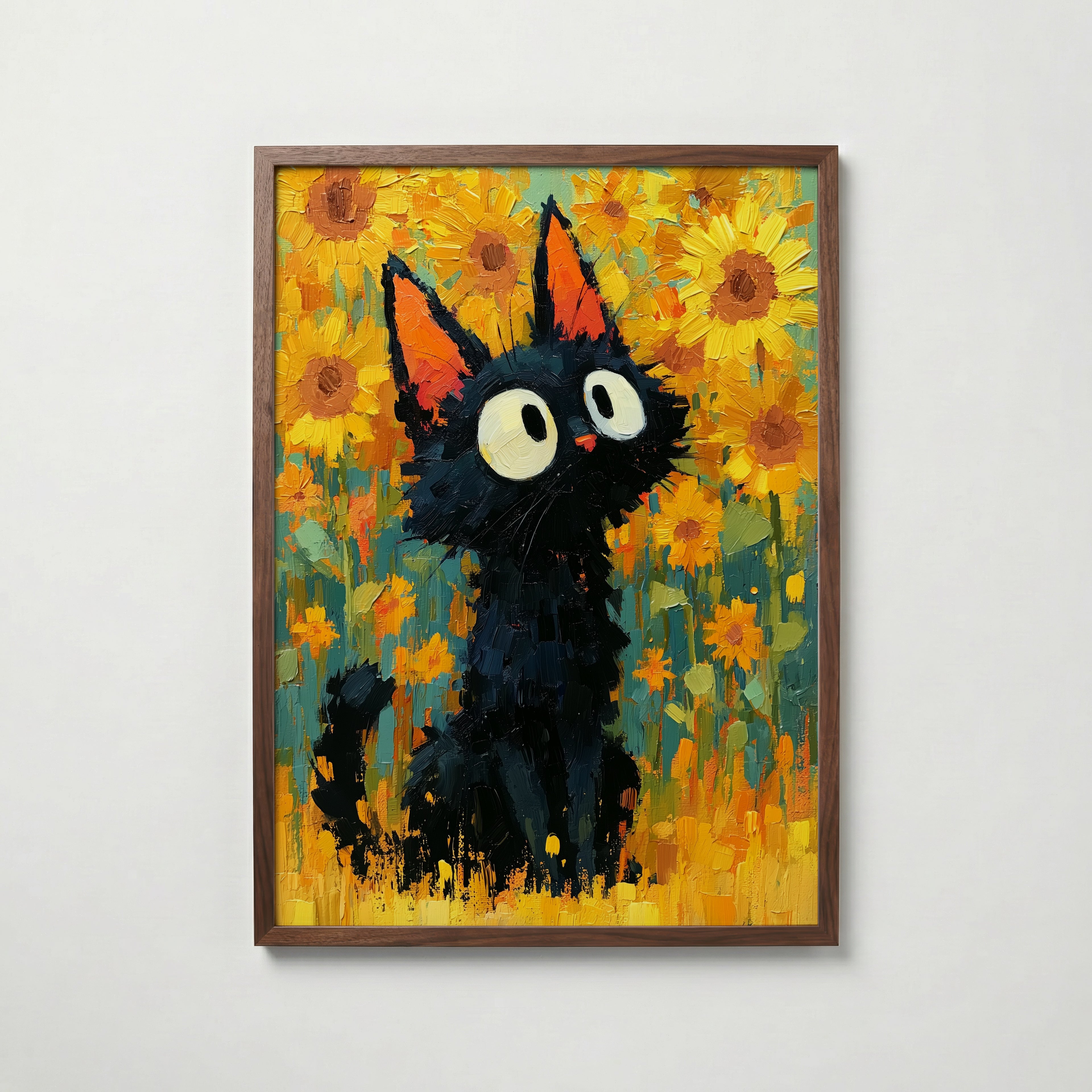 Cat in Sunflower Poster i valnotsram fran Bozetto