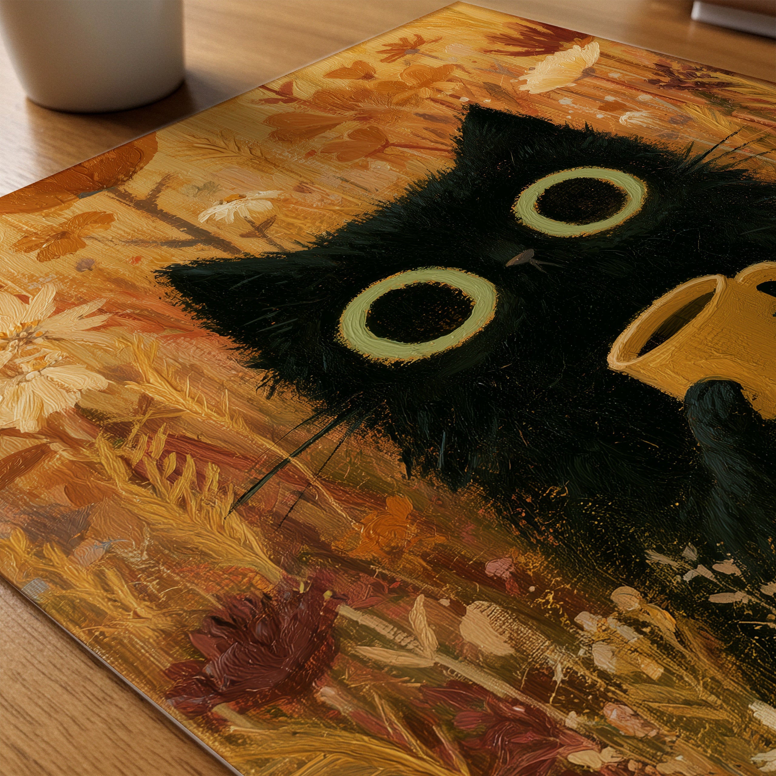Cat in Orange Meadow Poster på skrivbord - Bozetto