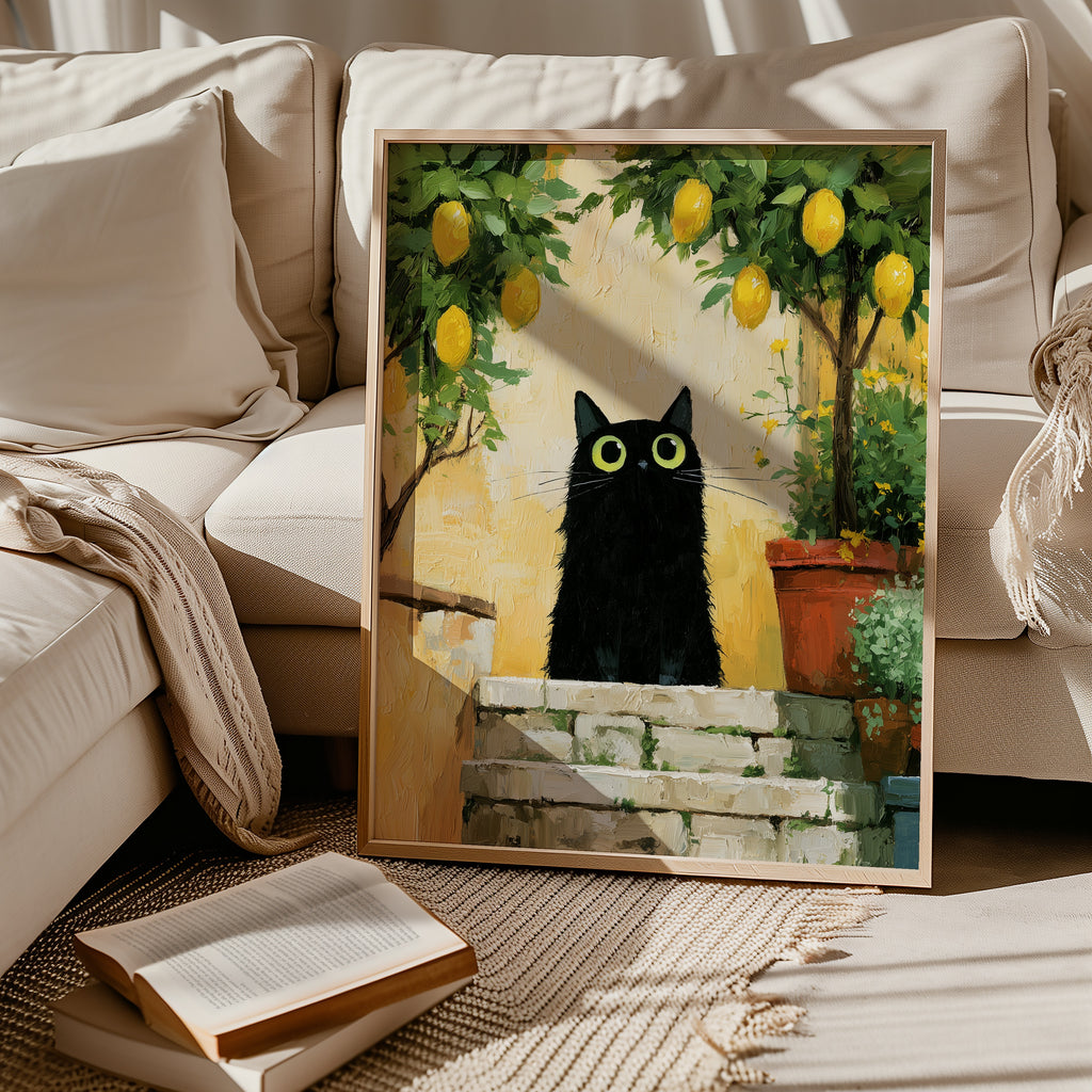 Cat in Lemon Garden Poster på vägg – Bozetto