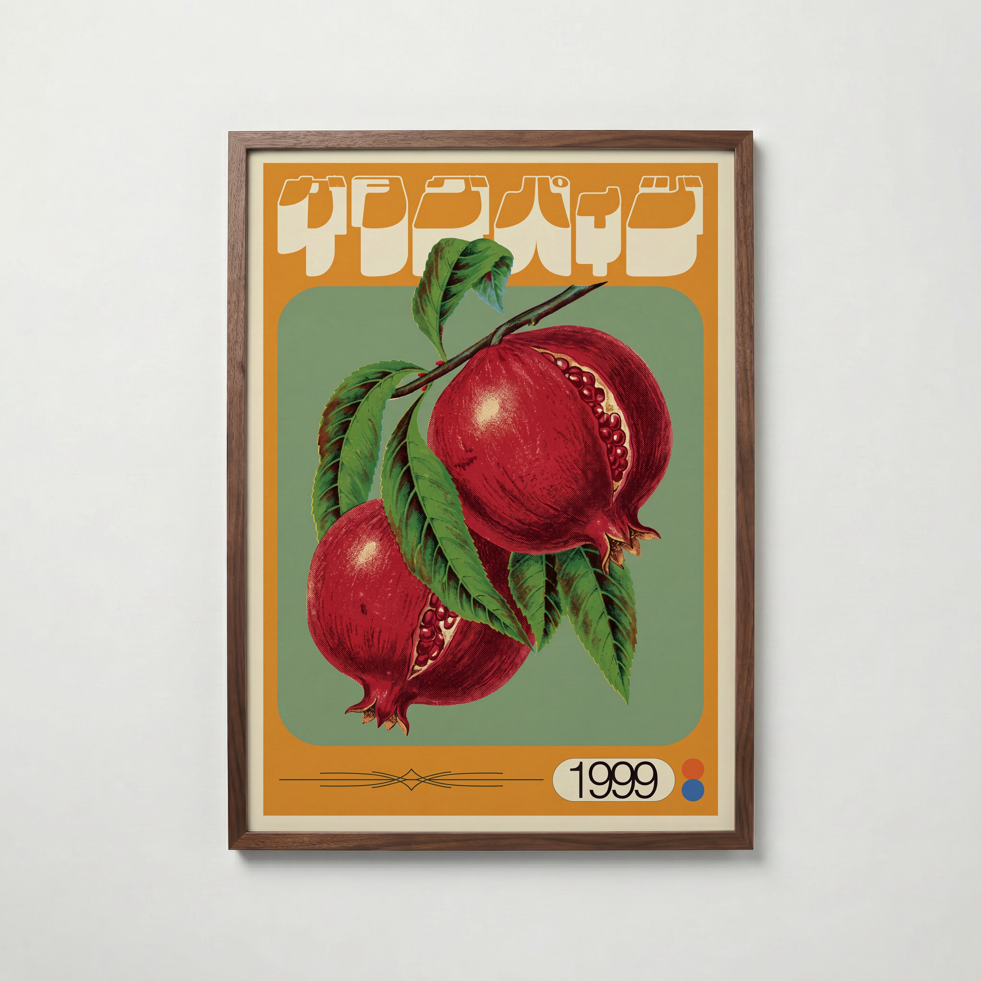 Crimson Orchard Poster – granatäpplen i valnötsram, fri frakt över 499 kr
