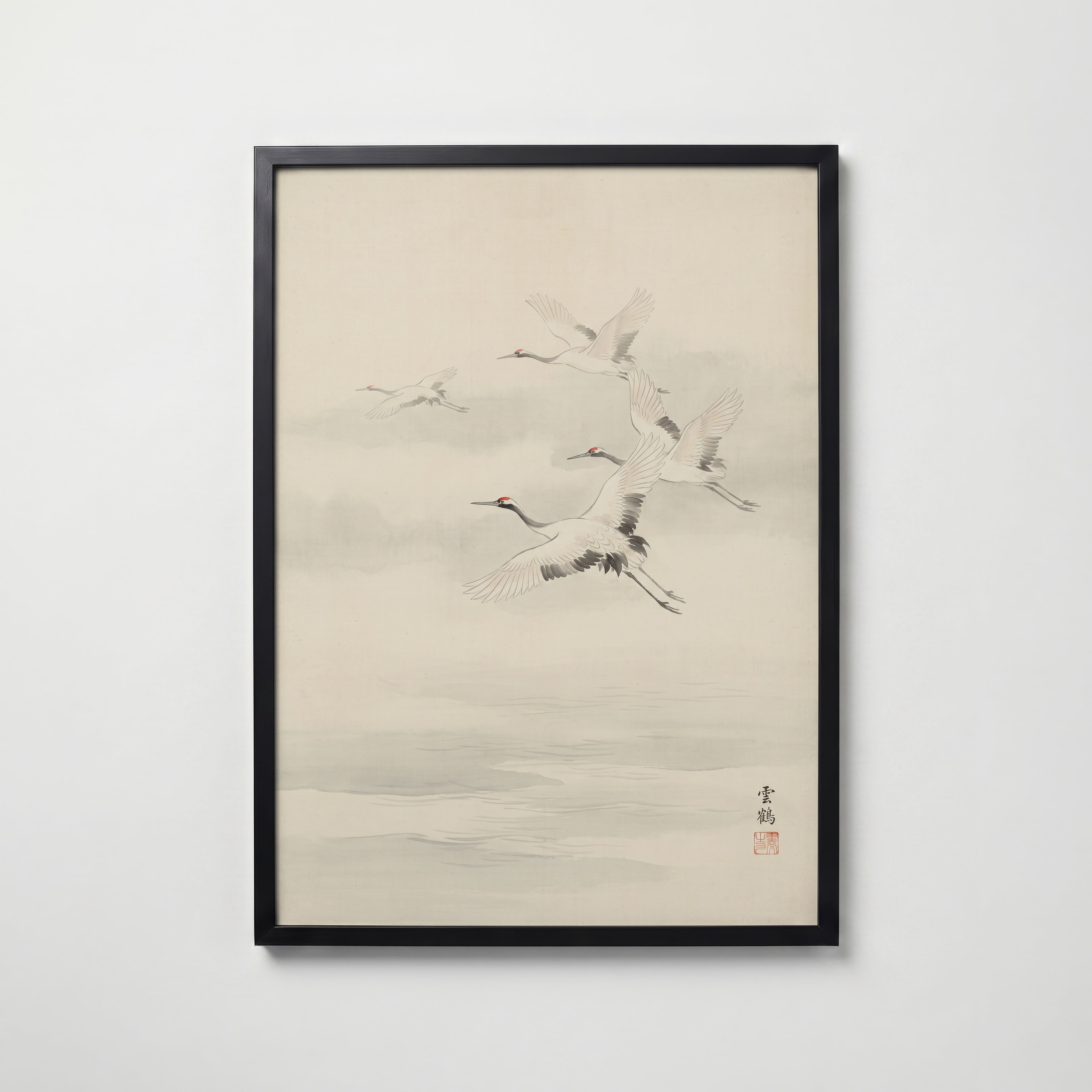 Flying Cranes Poster – svart ram