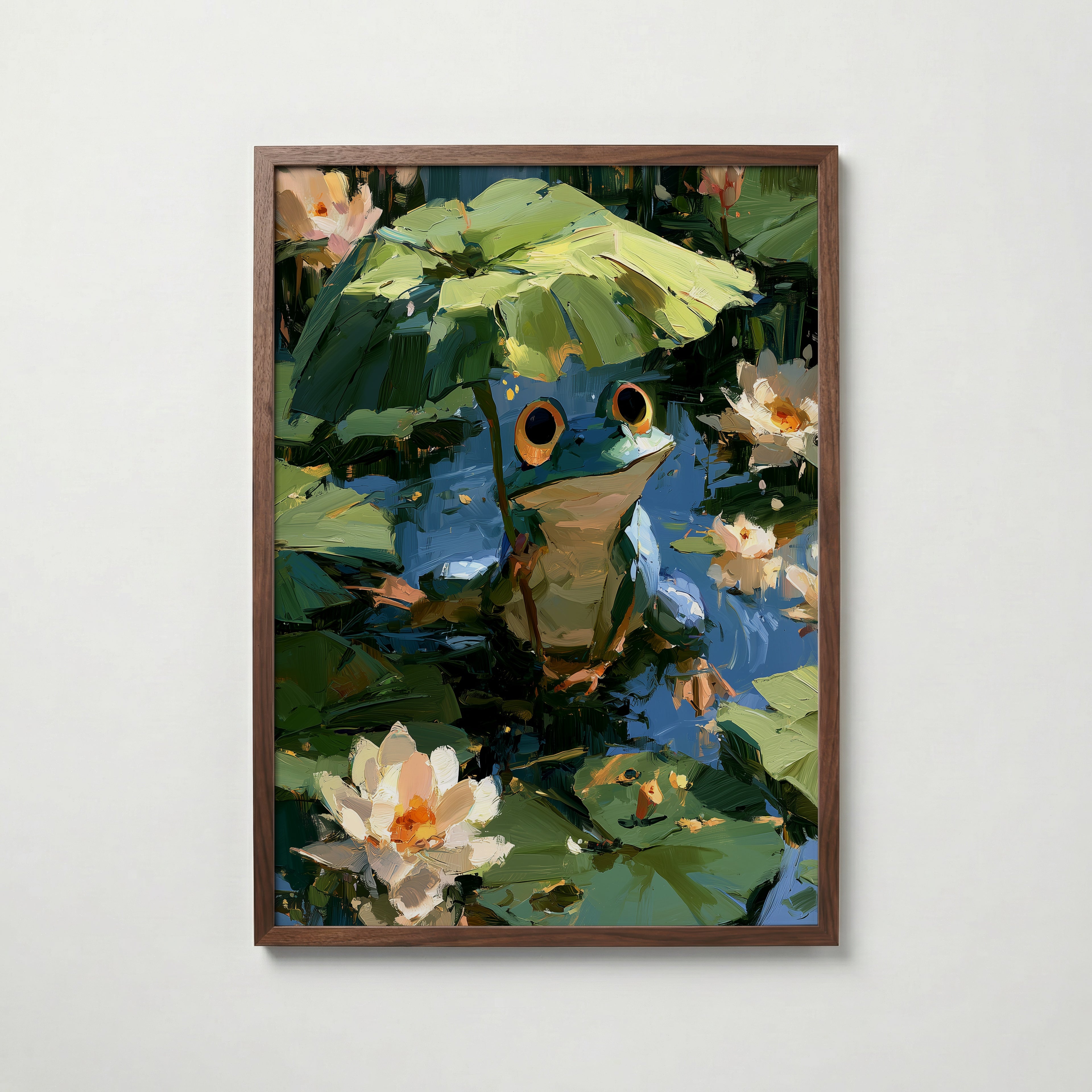 Frog in the Lily Pond Poster i valnotsram fran Bozetto