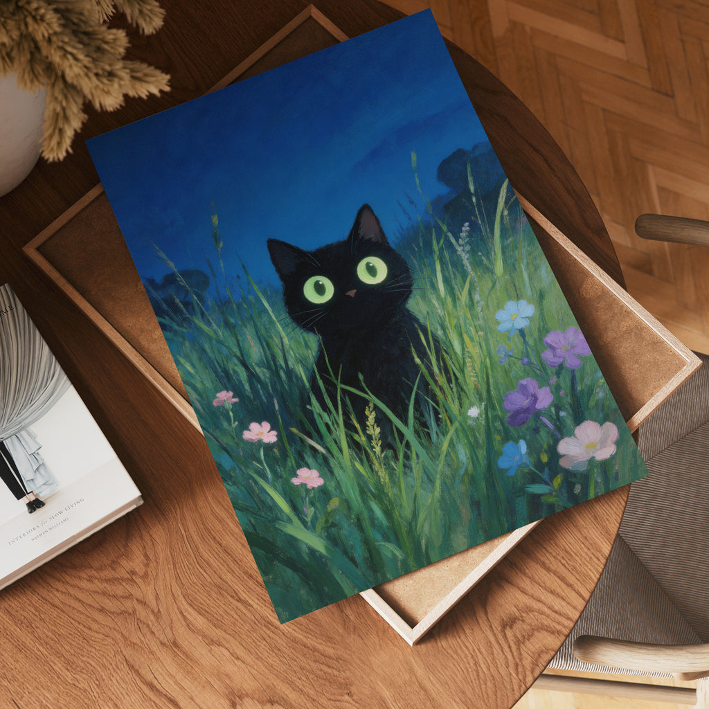 Verdant Night Cat Poster – poster väggdekoration