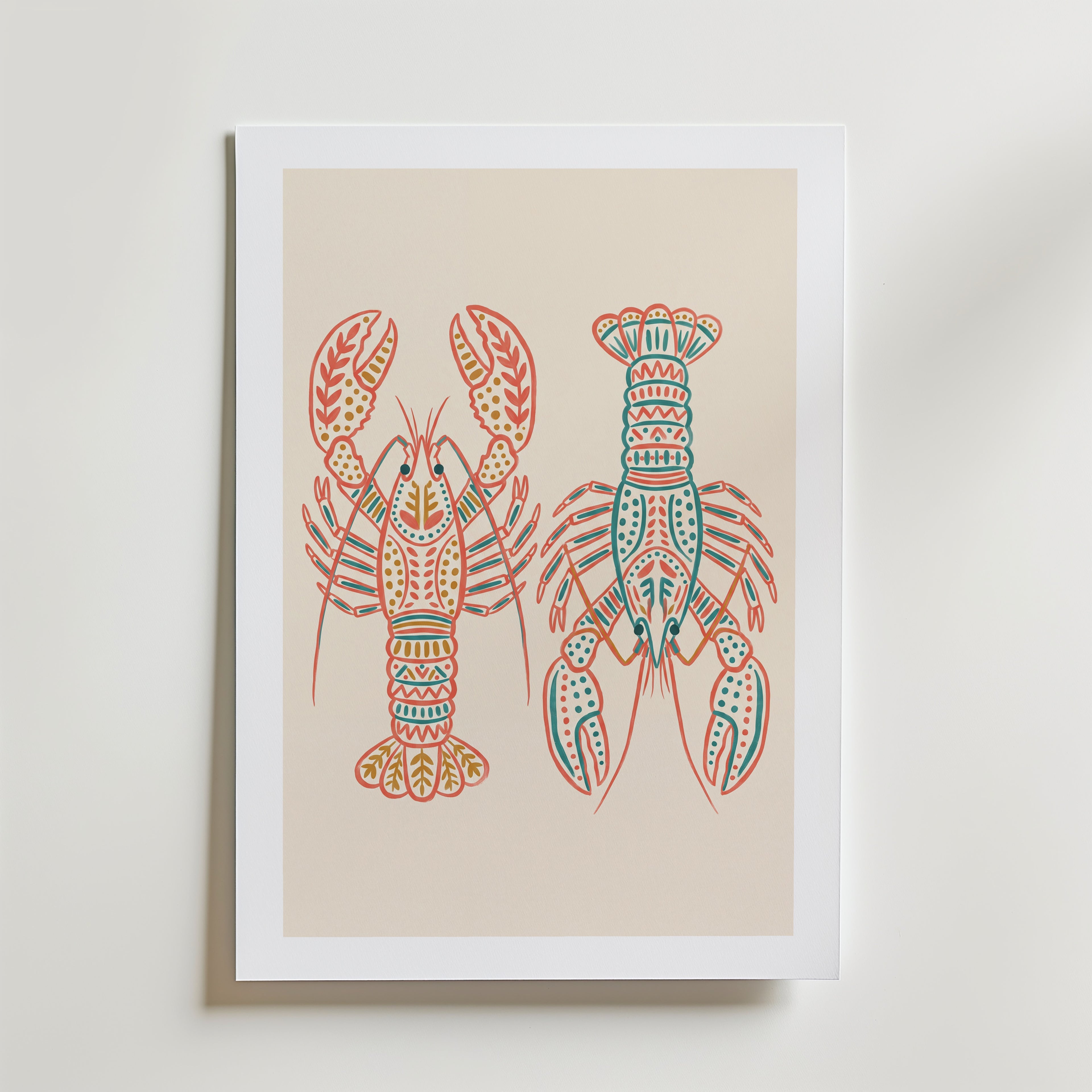 Folk Art Lobsters Poster – med passepartout