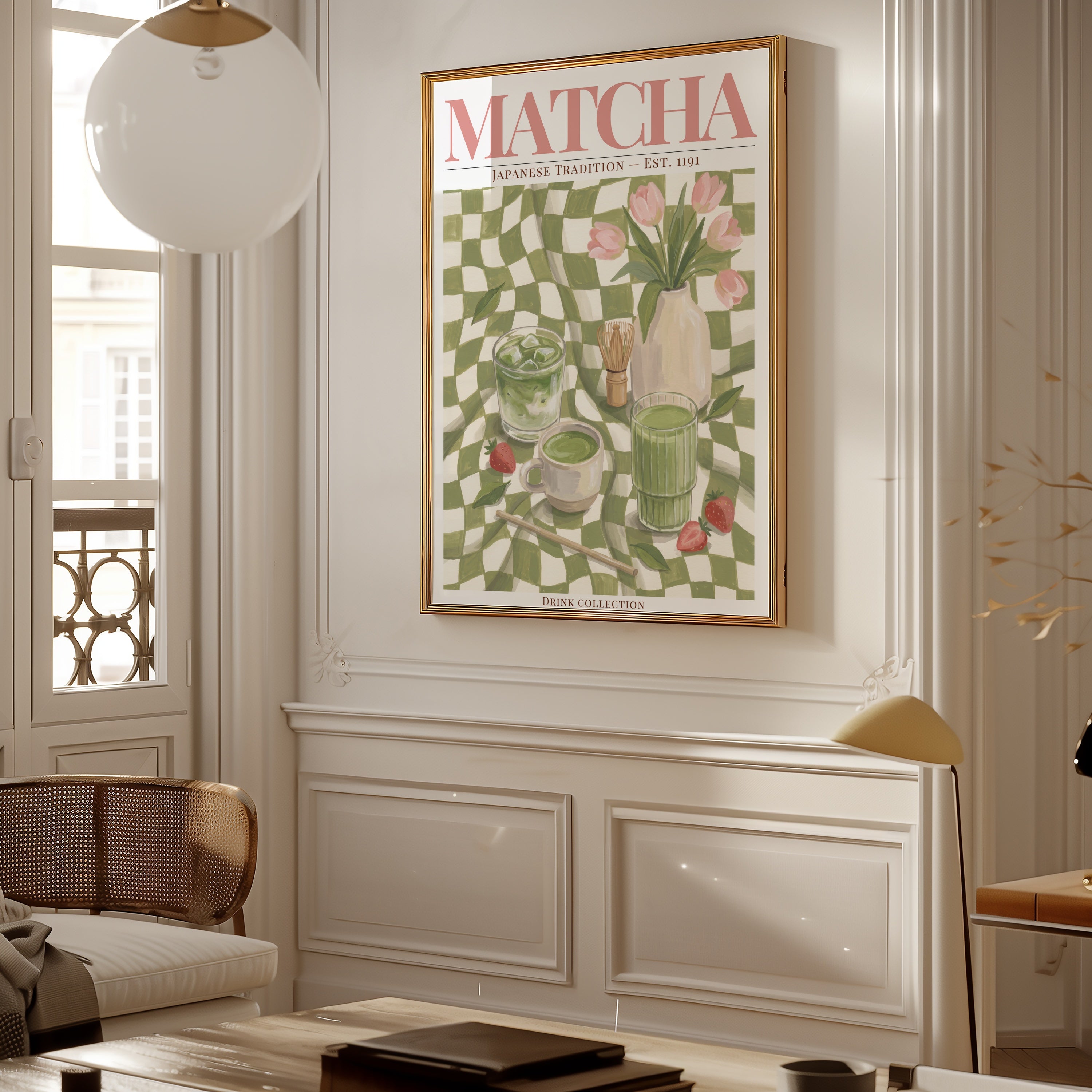 Matcha affisch i ljust vardagsrum – Bozetto