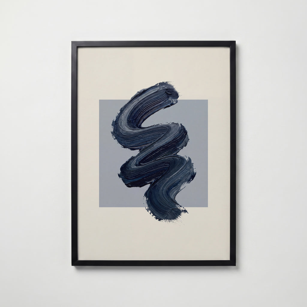 Navy Zigzag Poster – svart ram