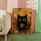 Cat in Orange Meadow Poster inramad i inrett rum