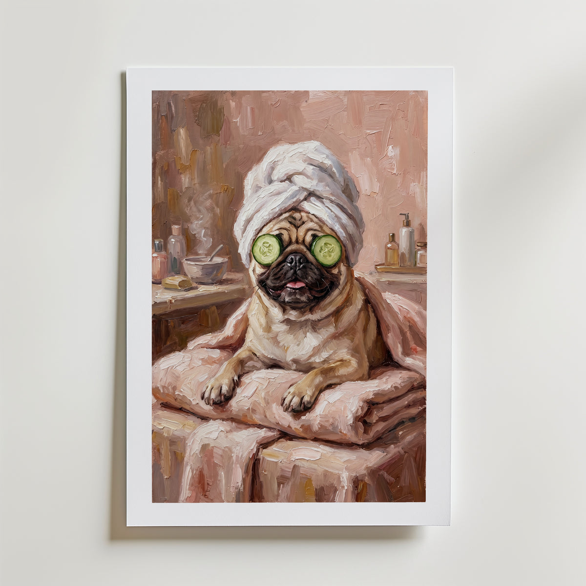 Pug Spa Day Poster – med passepartout