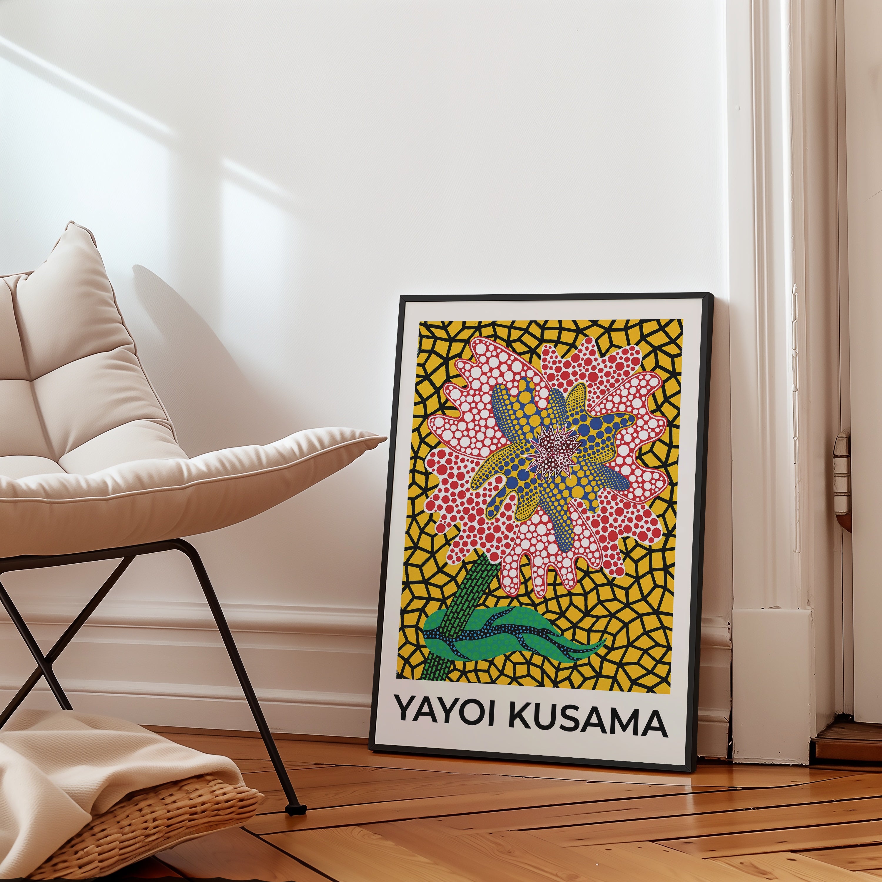 Yayoi Kusama Yellow Garden poster i stilren inredning – konsttryck från Bozetto i hög kvalitet