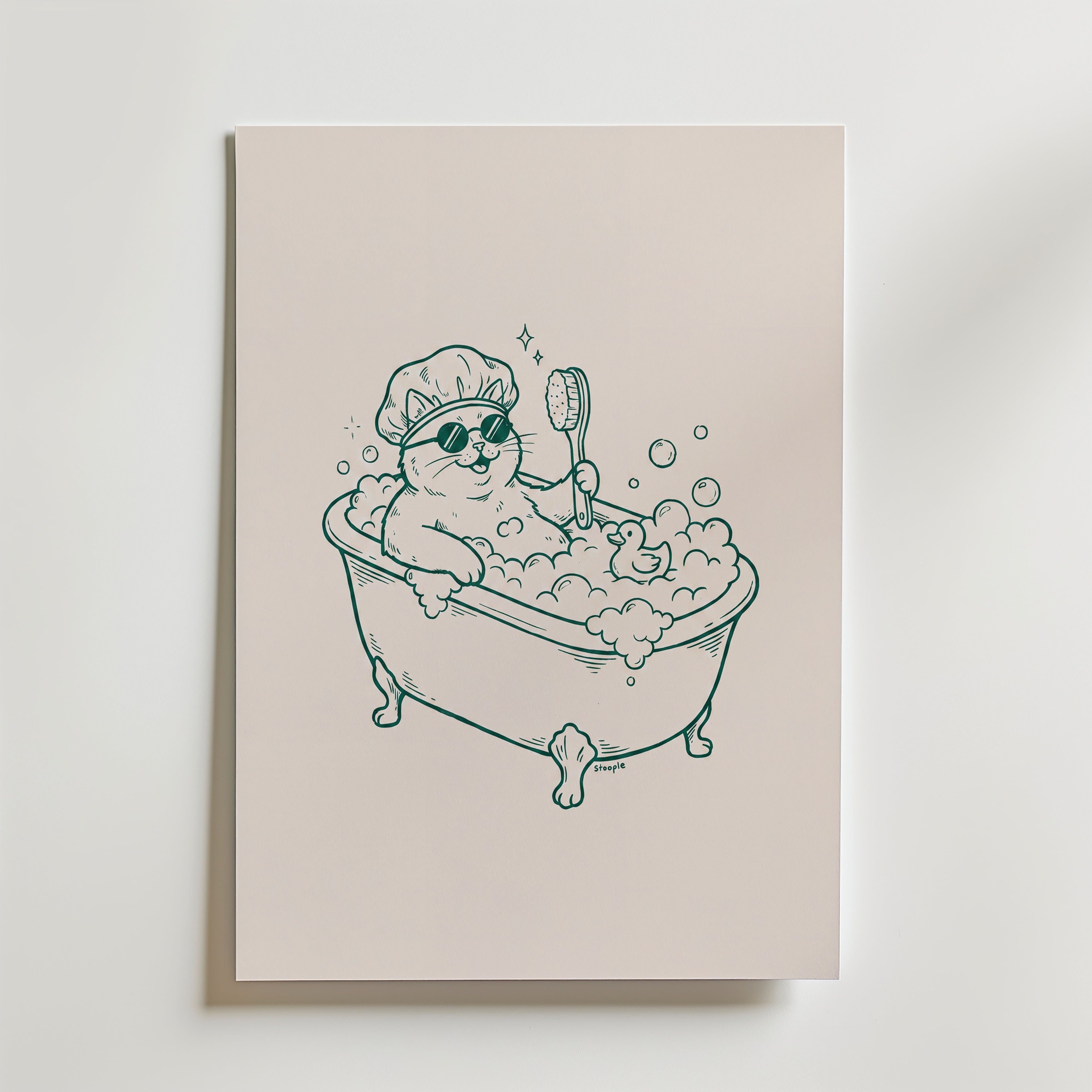 Shower Cat Poster – canvas utan passepartout