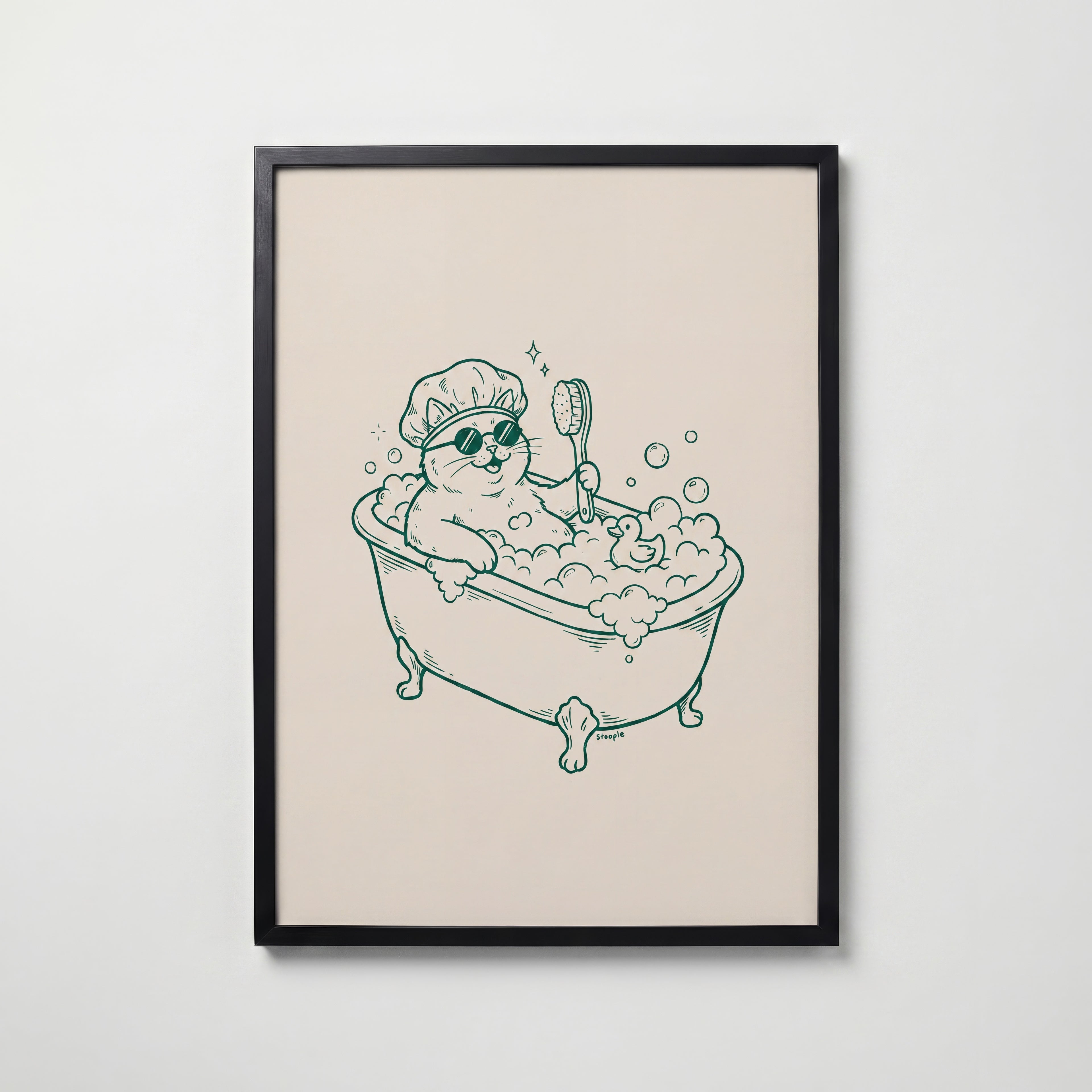 Shower Cat Poster – svart ram