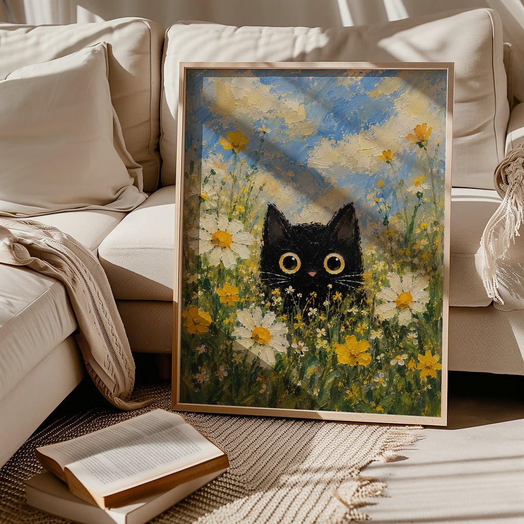 Summer Cat Poster inramad ovanför möbel