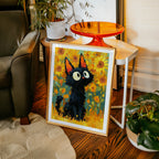 Cat in Sunflower Poster med passepartout på vägg