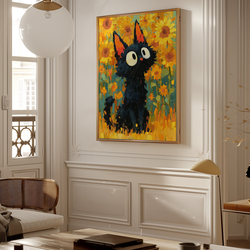 Cat in Sunflower Poster i ram i inrett rum