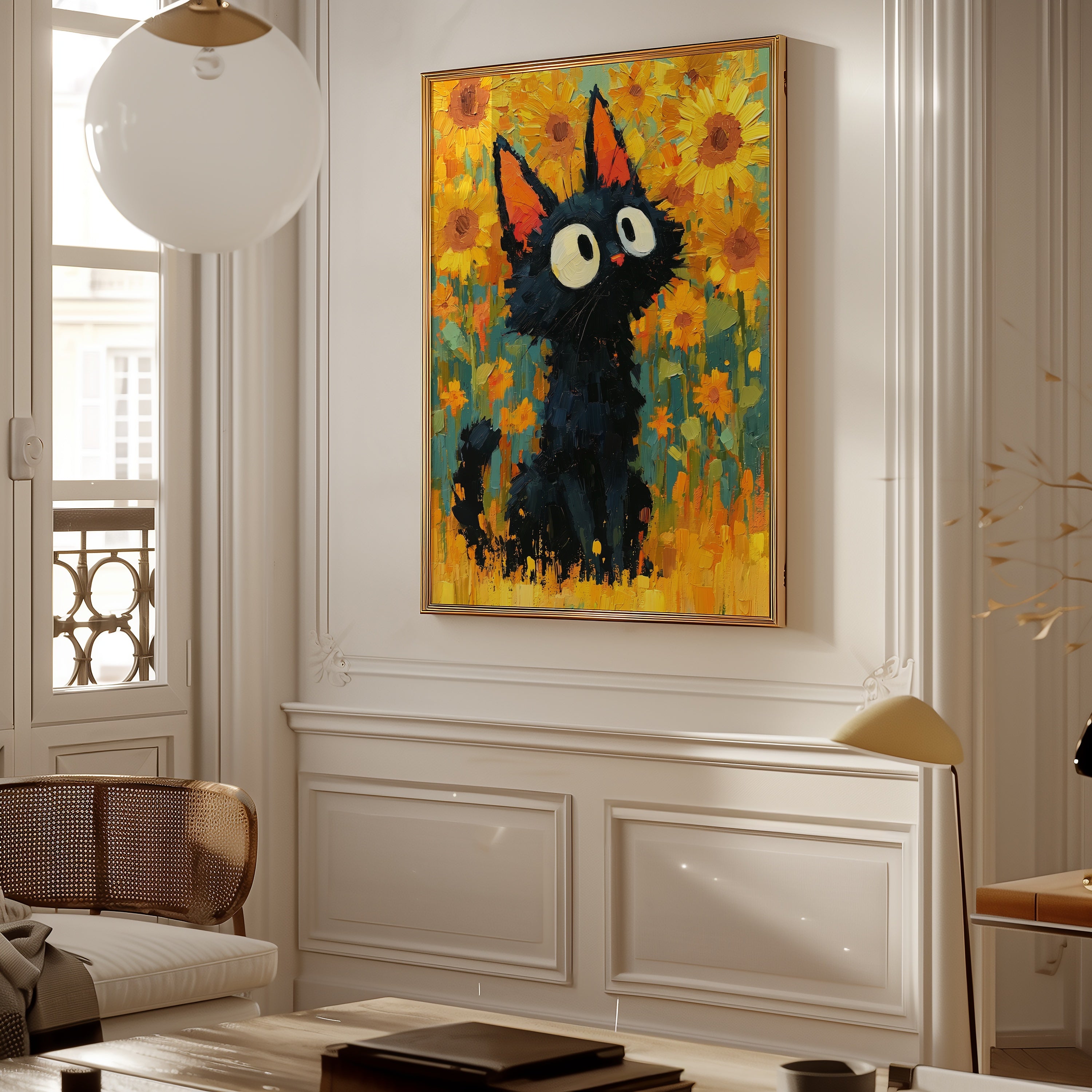 Cat in Sunflower Poster i ram i inrett rum