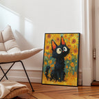 Cat in Sunflower Poster inramad i hemmiljö