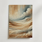 Abstract Dawn Poster från Bozetto har virvlande beige, bruna och blå toner som böljande sanddyner under en molnig himmel, tryckt på premiumpapper med en lyxig matt finish som förstärker de texturerade penseldragen.