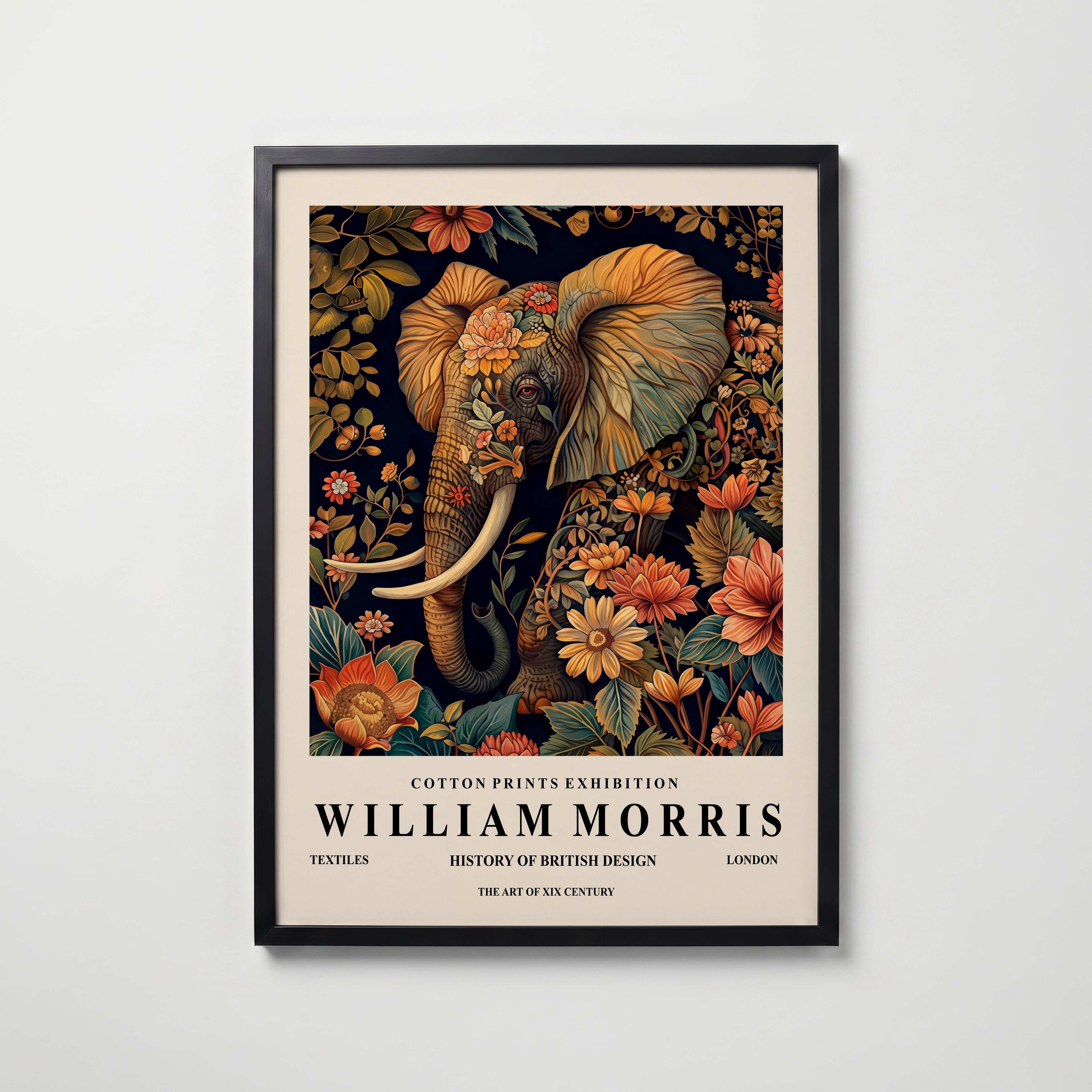 William Morris Elephant Poster – svart ram