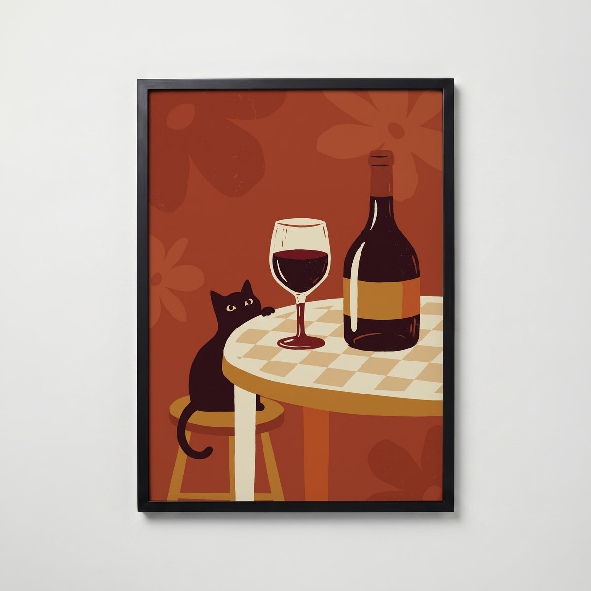 Wine Hour Cat Poster – svart ram