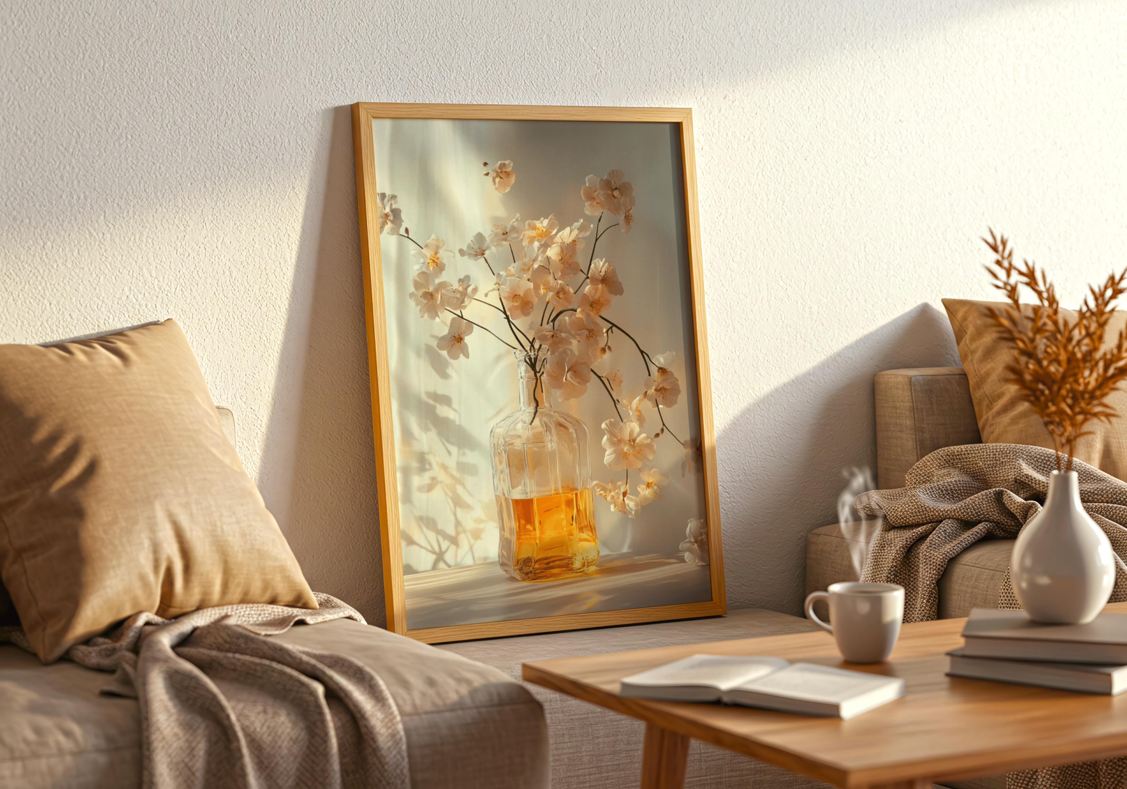 Glass vase with amber liquid poster