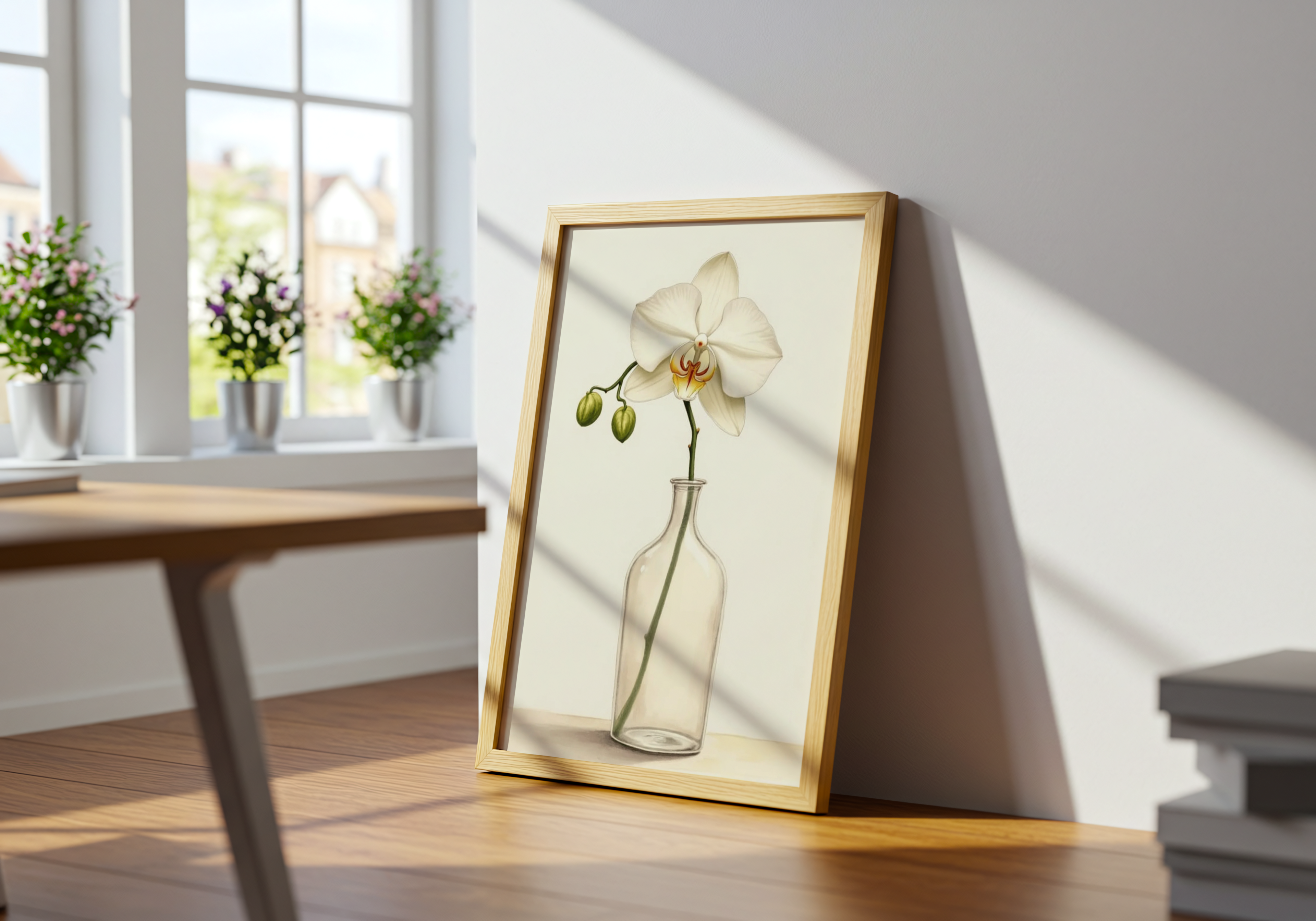 Elegant White Orchid In Glass Vase Poster
