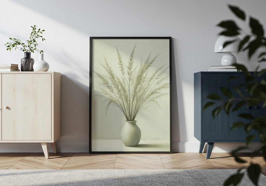 Neutral Pampas Grass In Ceramic Vase Poster